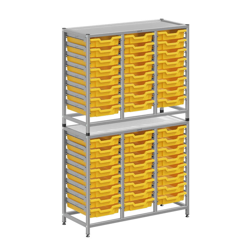 Gratnells Dynamis Combo Cart Set 20 Silver with feet 48 Shallow 3 inch deep Trays (GRA - DYFT344F01) - SchoolOutlet