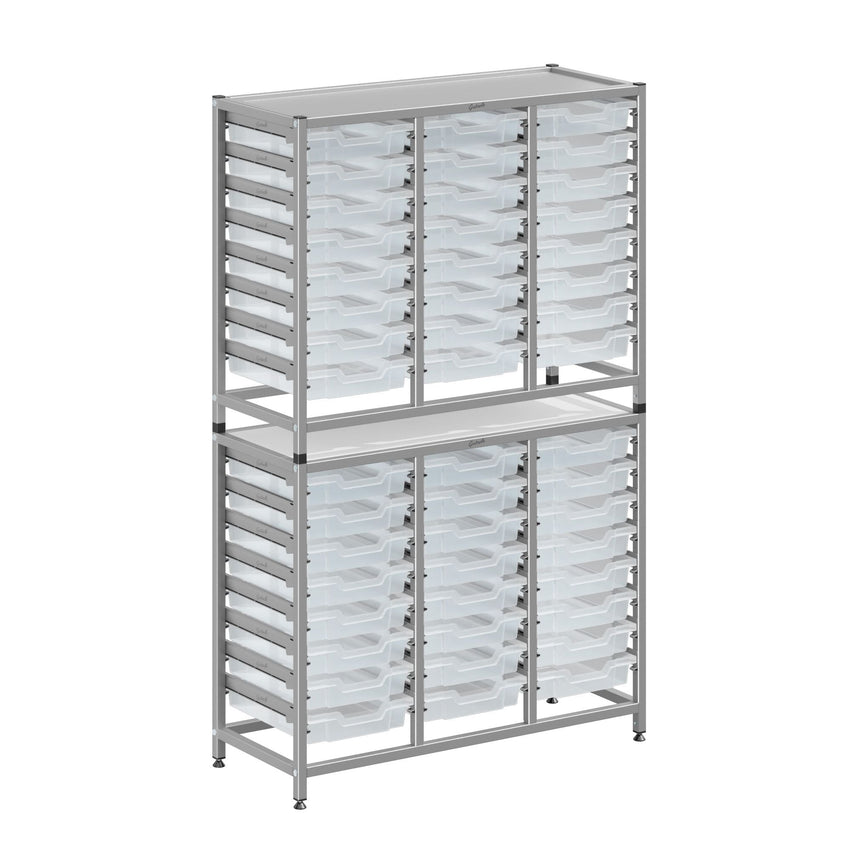 Gratnells Dynamis Combo Cart Set 20 Silver with feet 48 Shallow 3 inch deep Trays (GRA - DYFT344F01) - SchoolOutlet