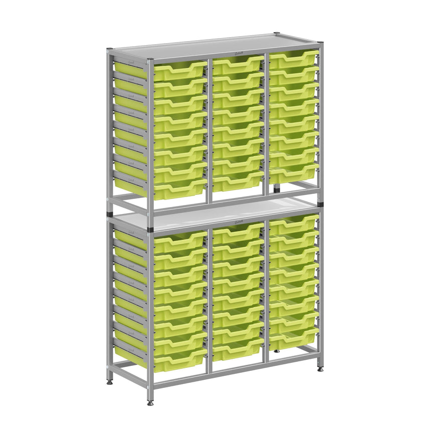 Gratnells Dynamis Combo Cart Set 20 Silver with feet 48 Shallow 3 inch deep Trays (GRA - DYFT344F01) - SchoolOutlet