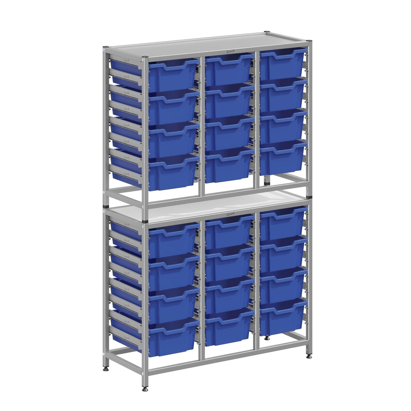 Gratnells Dynamis Combo Cart Set 21 Silver with feet 24 - 6 inch deep Trays (GRA - DYFT344F02) - SchoolOutlet