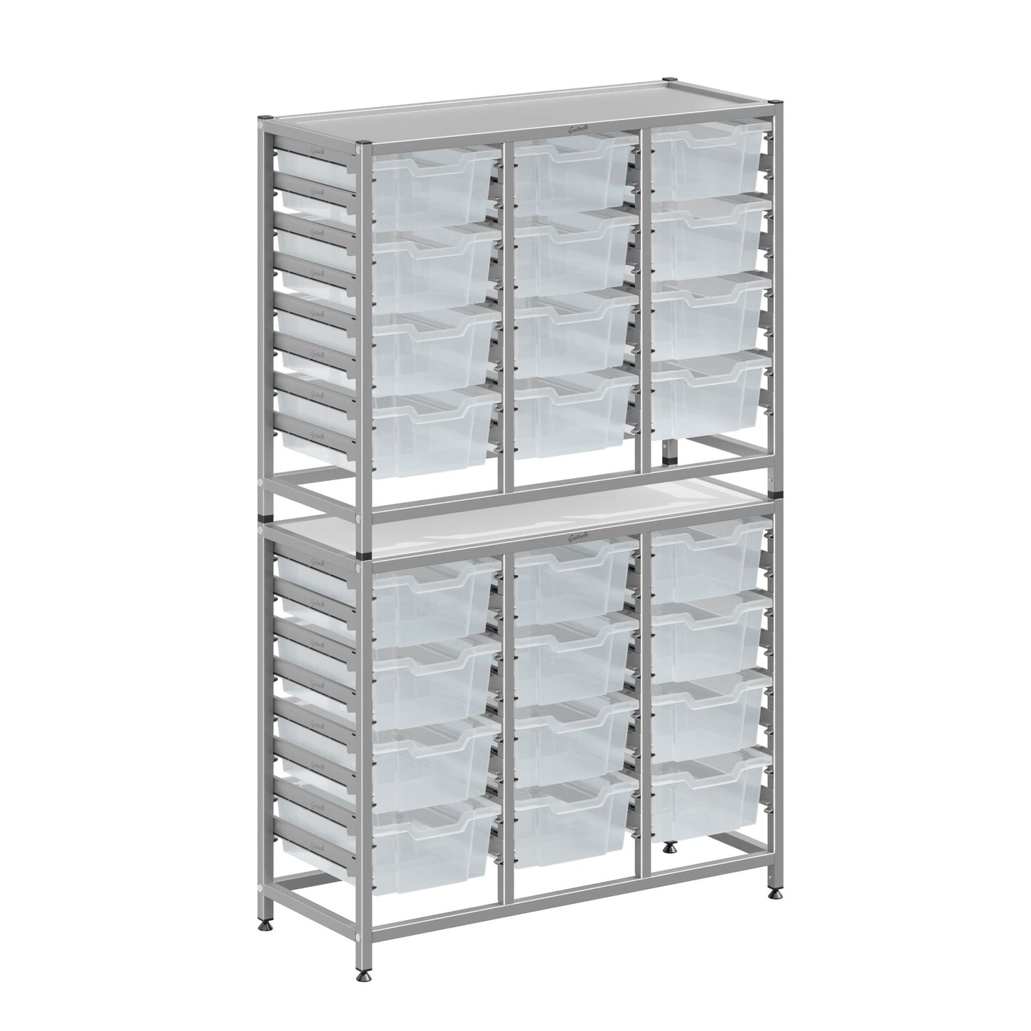 Gratnells Dynamis Combo Cart Set 21 Silver with feet 24 - 6 inch deep Trays (GRA - DYFT344F02) - SchoolOutlet
