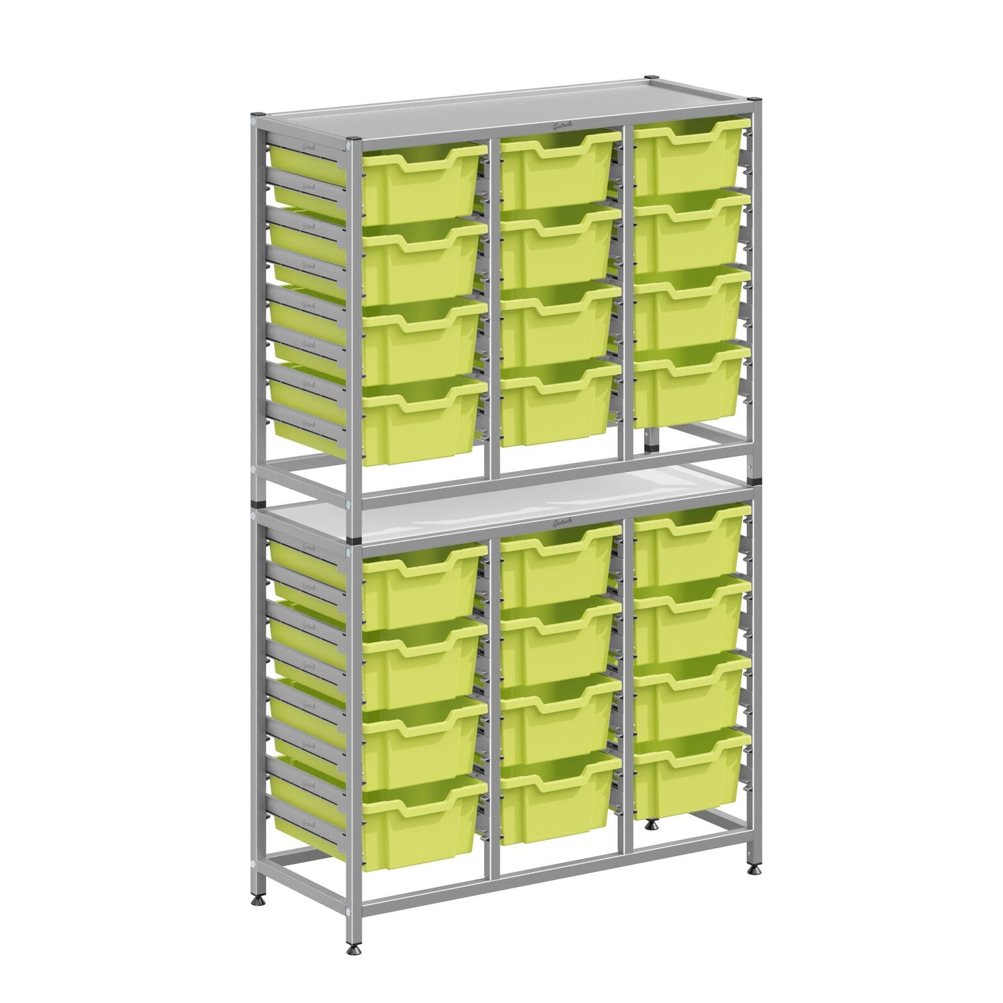 Gratnells Dynamis Combo Cart Set 21 Silver with feet 24 - 6 inch deep Trays (GRA - DYFT344F02) - SchoolOutlet