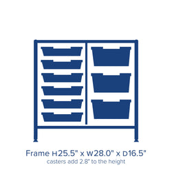 Gratnells Dynamis Low Double Cart Silver Set 44 with 3" Casters, 2 braked & Feet 6-3 inch and 3- 6 inch Trays (GRA-DYTL244)