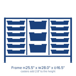 Gratnells Dynamis Low Triple Cart Set 60 Silver with 3" Casters, 2 braked & Feet 12- 3 inch and 3- 6 inch deep Trays (GRA-DYTL344)