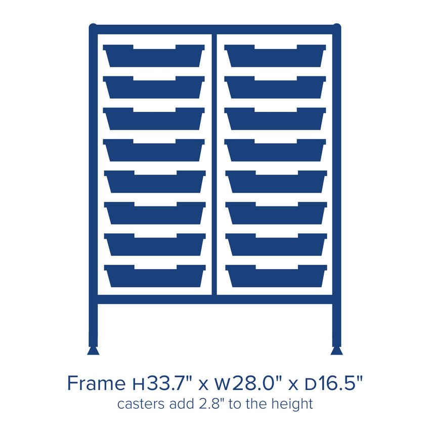 Gratnells Dynamis Double Cart Set 5 Silver with 3" 2 Braked Casters & Optional Feet and 16 - 3 inch deep Trays (GRA - DYTM244F01) - SchoolOutlet