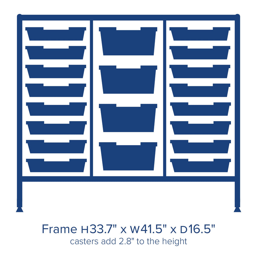 Gratnells Dynamis Triple Cart Set 9 Silver with 3" 2 Braked Casters & Optional Feet and 16 - 3 inch deep and 4 - 6 inch deep Trays (GRA - DYTM344C01) - SchoolOutlet