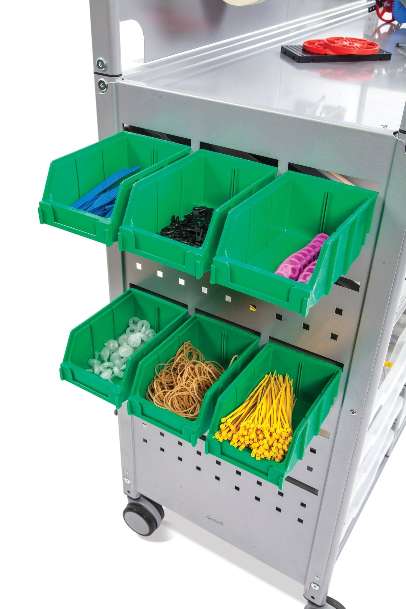 Gratnells MakerSpace Cart Set 1 in Silver w/ fixings pack 3 Deep and 12 Shallow Trays (GRA - MST0144) - SchoolOutlet