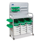 Gratnells MakerSpace Cart Set 1 in Silver w/ fixings pack 3 Deep and 12 Shallow Trays (GRA - MST0144) - SchoolOutlet
