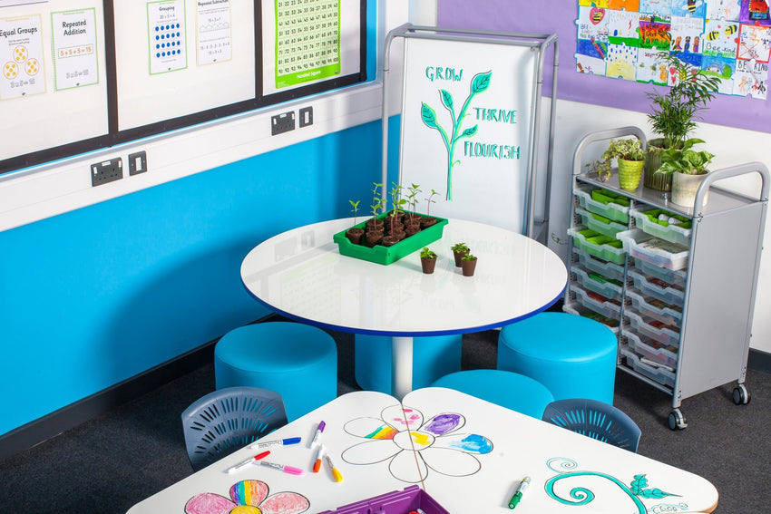 Gratnells MakerHub Cart in Silver with runners, 2 magnetic boards & 4 Deep Trays (GRA - MST0544) - SchoolOutlet