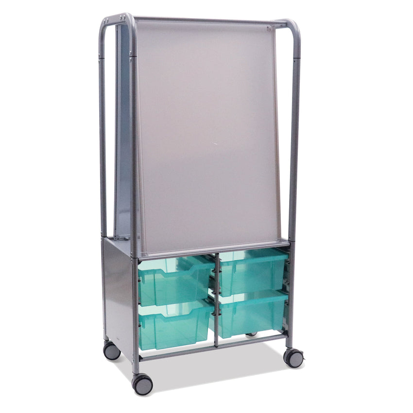 Gratnells MakerHub Cart in Silver with runners, 2 magnetic boards & 4 Deep Trays (GRA - MST0544) - SchoolOutlet