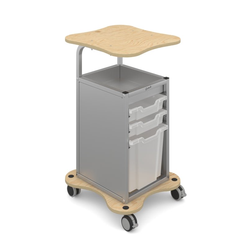 Gratnells MyBASE Silver Cart with 2 Shallow & 1 Jumbo Standard Translucent Trays (GRA - MYBT44C20) - SchoolOutlet
