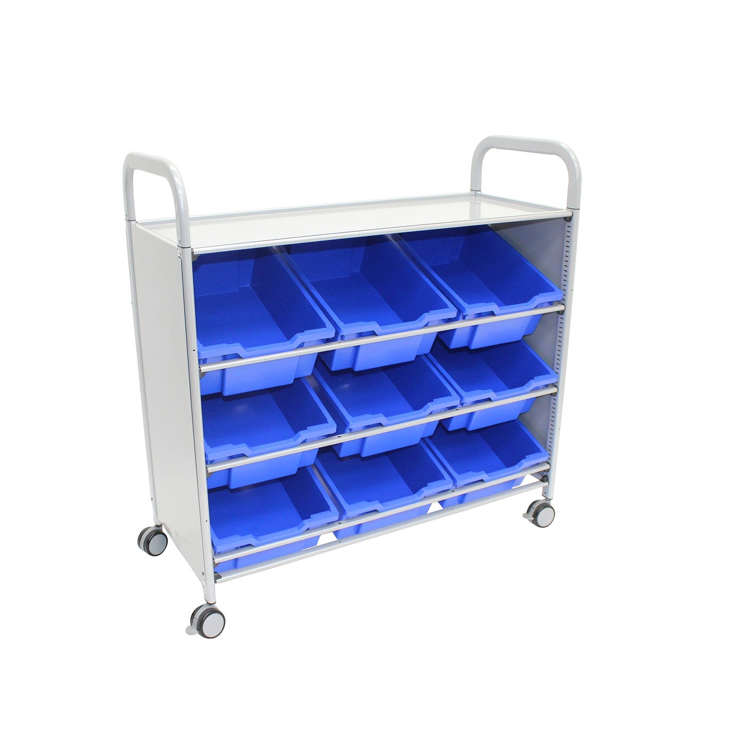 Gratnells Callero Tilted Tray Cart in Silver w/ 9 Deep Trays (GRA - SSET0144) - SchoolOutlet