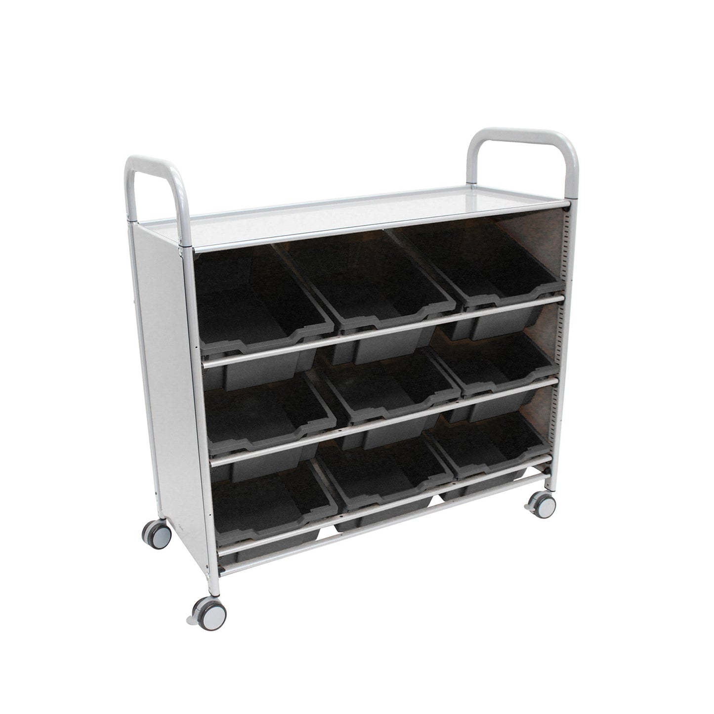 Gratnells Callero Tilted Tray Cart in Silver w/ 9 Deep Trays (GRA - SSET0144) - SchoolOutlet