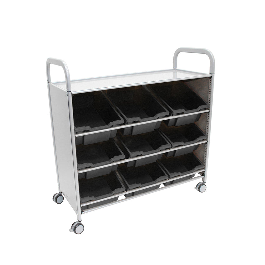 Gratnells Callero Tilted Tray Cart in Silver w/ 9 Deep Trays (GRA - SSET0144) - SchoolOutlet