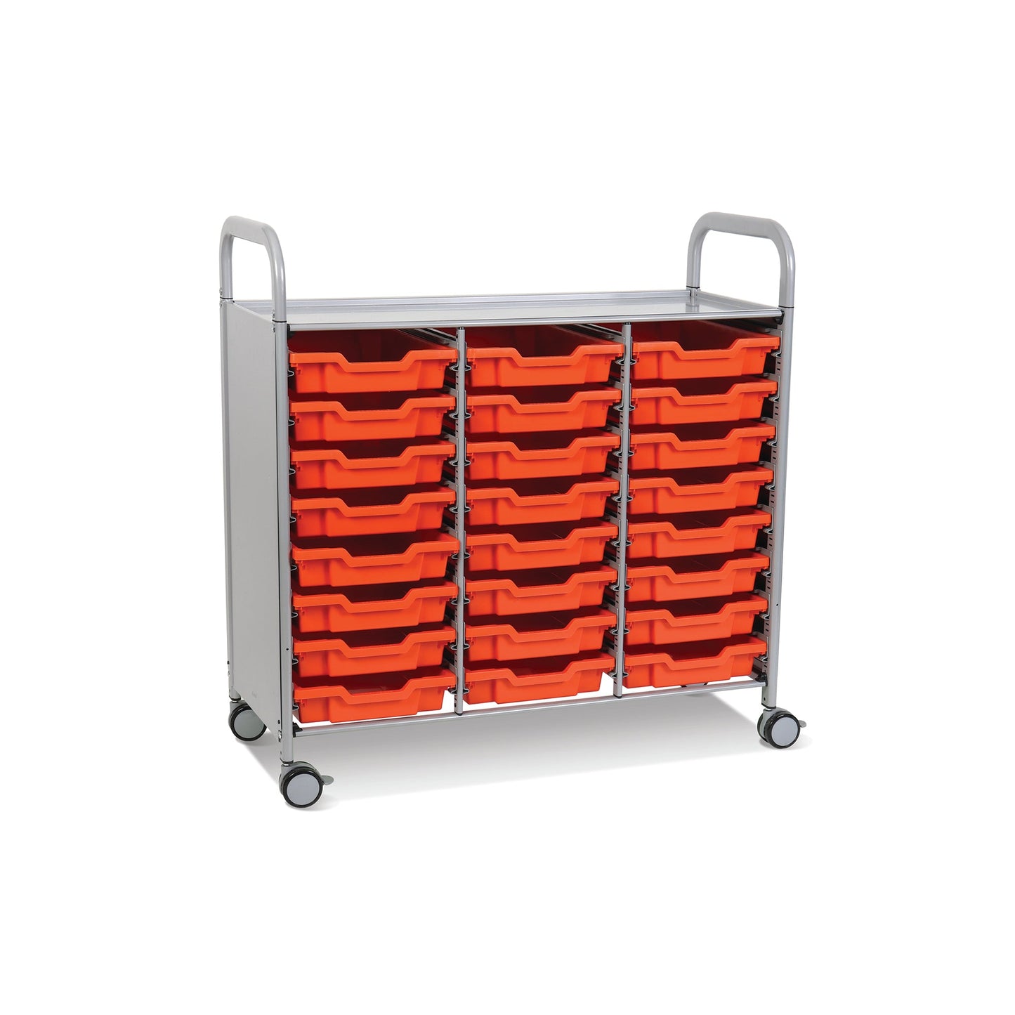 Gratnells Callero Triple Cart in Silver w/ 24 Shallow F1 Trays (GRA - SSET0344) - SchoolOutlet