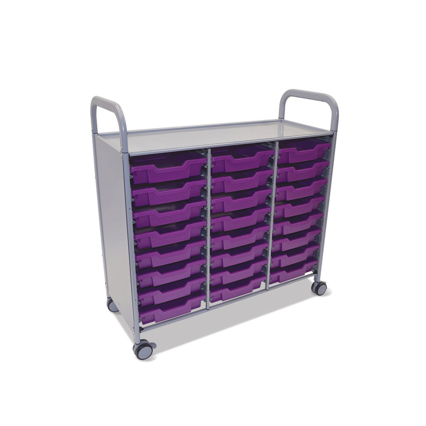 Gratnells Callero Triple Cart in Silver w/ 24 Shallow F1 Trays (GRA - SSET0344) - SchoolOutlet