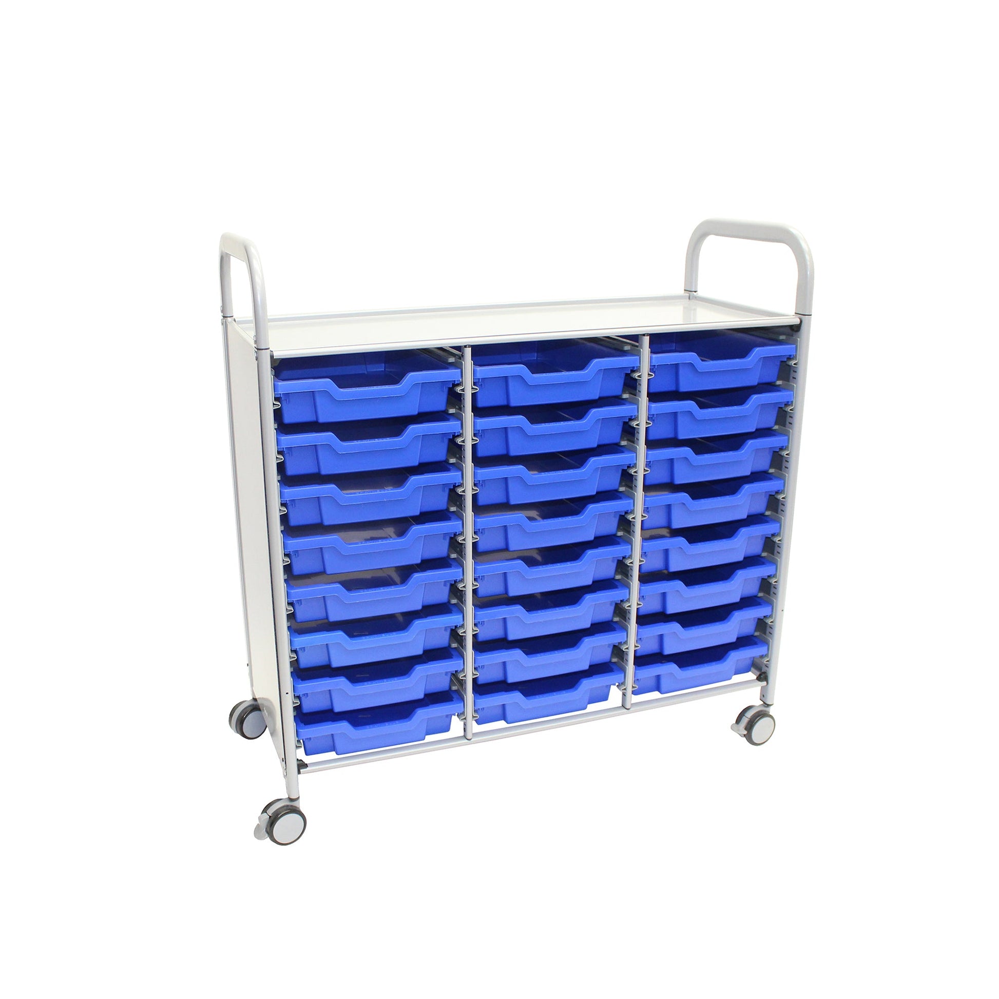 Gratnells Callero Triple Cart in Silver w/ 24 Shallow F1 Trays (GRA - SSET0344) - SchoolOutlet