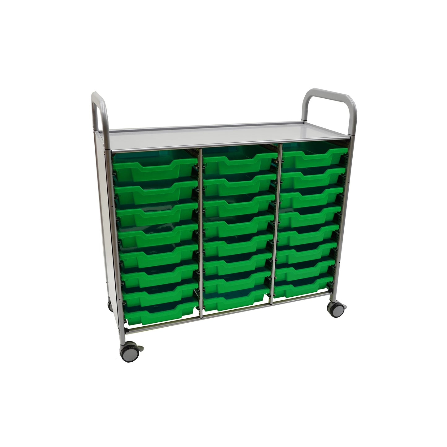 Gratnells Callero Triple Cart in Silver w/ 24 Shallow F1 Trays (GRA - SSET0344) - SchoolOutlet