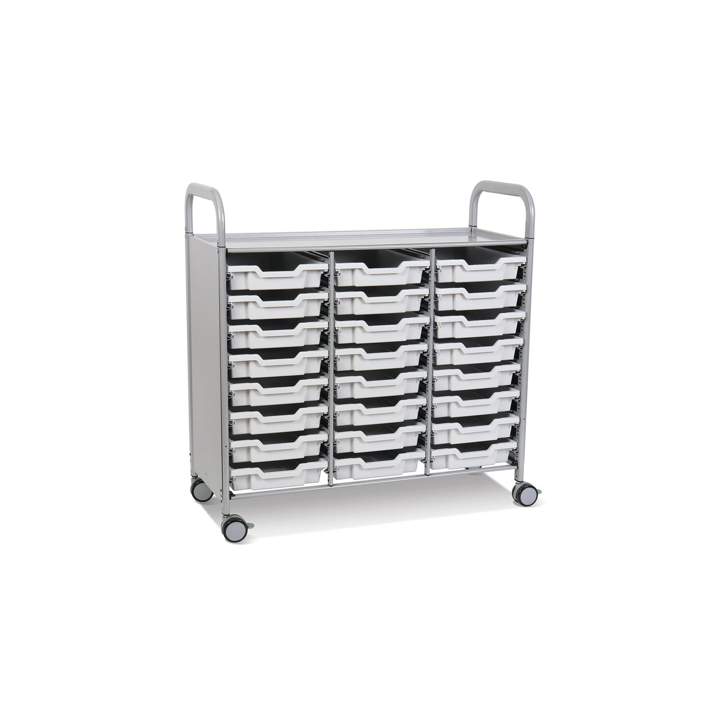 Gratnells Callero Triple Cart in Silver w/ 24 Shallow F1 Trays (GRA - SSET0344) - SchoolOutlet