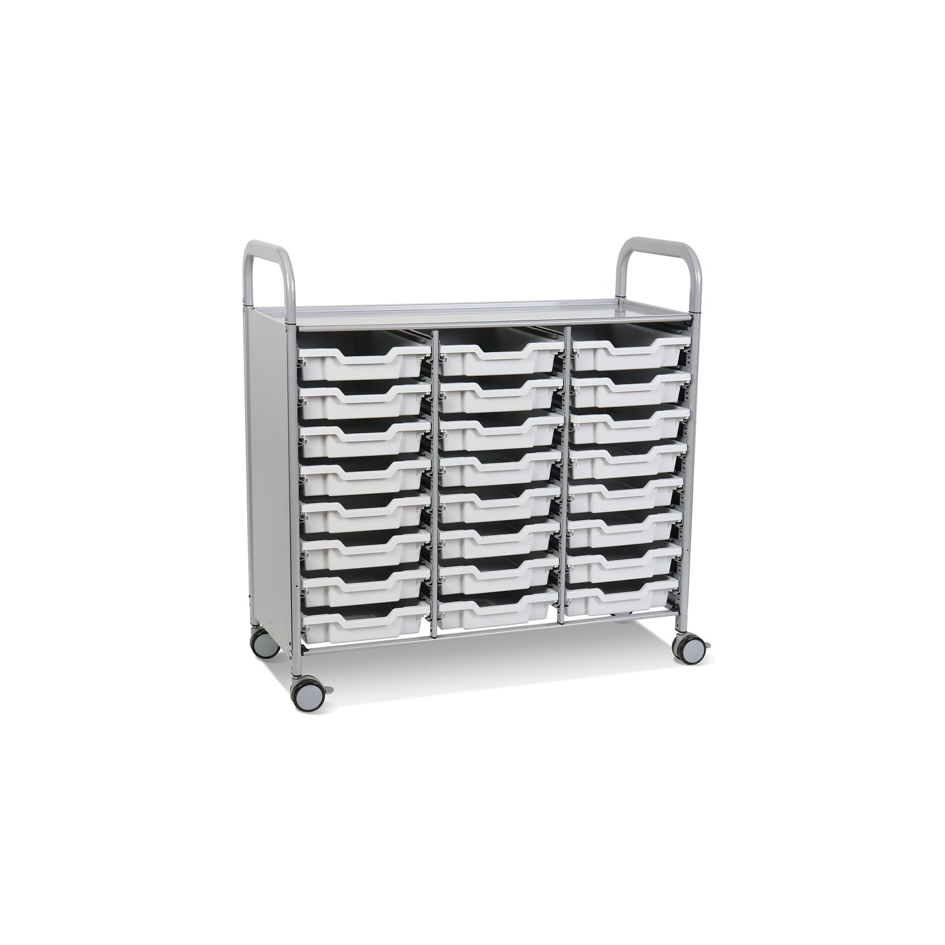 Gratnells Callero Triple Cart in Silver w/ 24 Shallow F1 Trays (GRA - SSET0344) - SchoolOutlet