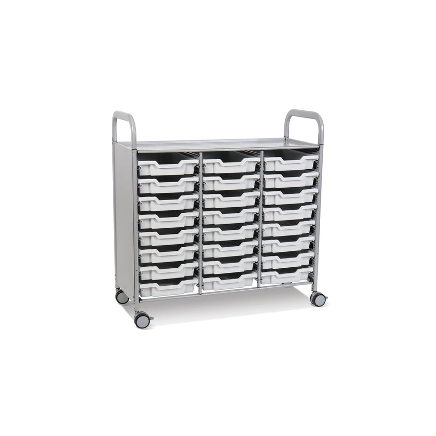 Gratnells Callero Triple Cart in Silver w/ 24 Shallow F1 Trays (GRA - SSET0344) - SchoolOutlet