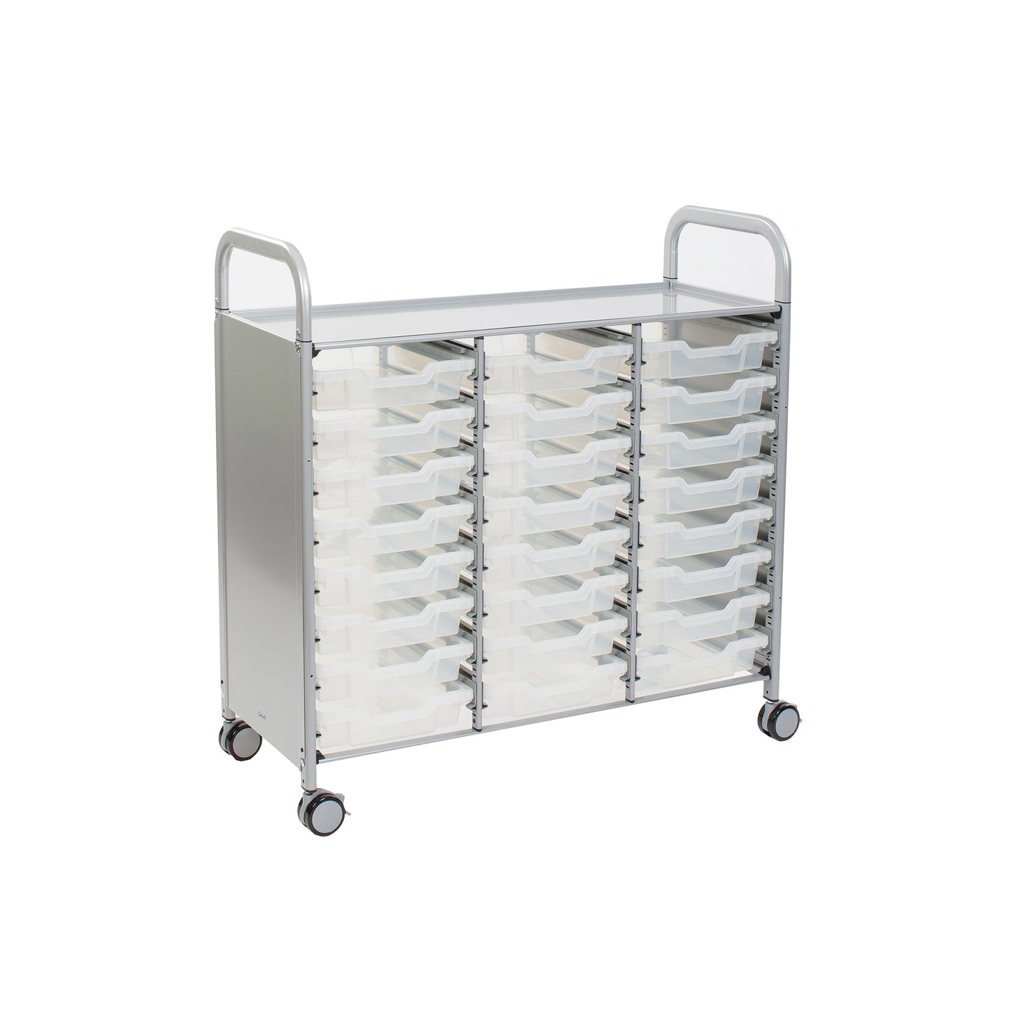 Gratnells Callero Triple Cart in Silver w/ 24 Shallow F1 Trays (GRA - SSET0344) - SchoolOutlet