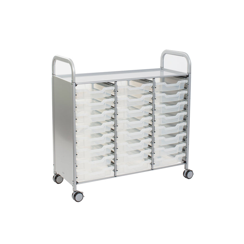 Gratnells Callero Triple Cart in Silver w/ 24 Shallow F1 Trays (GRA - SSET0344) - SchoolOutlet