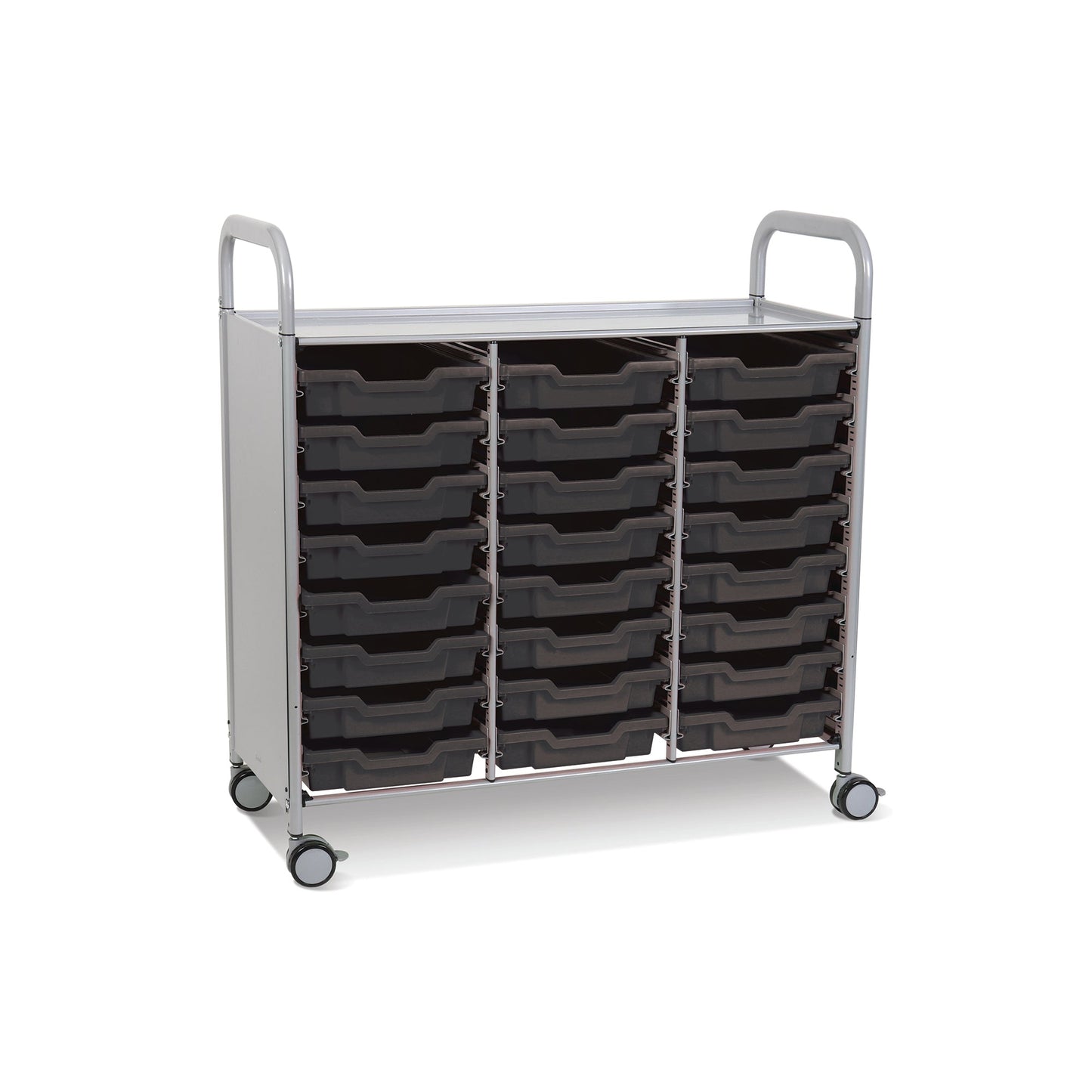 Gratnells Callero Triple Cart in Silver w/ 24 Shallow F1 Trays (GRA - SSET0344) - SchoolOutlet