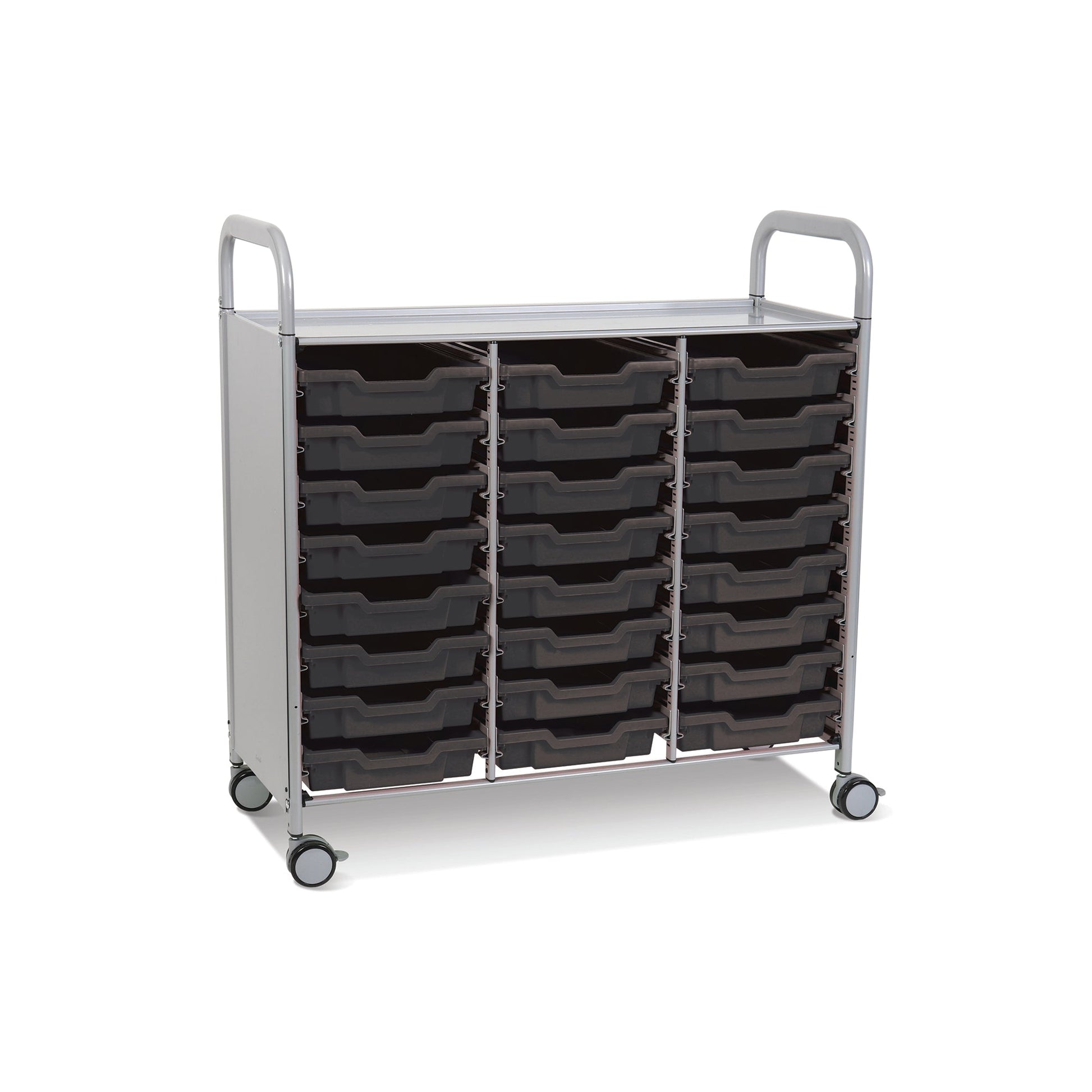 Gratnells Callero Triple Cart in Silver w/ 24 Shallow F1 Trays (GRA - SSET0344) - SchoolOutlet
