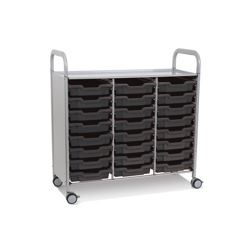Gratnells Callero Triple Cart in Silver w/ 24 Shallow F1 Trays (GRA - SSET0344) - SchoolOutlet