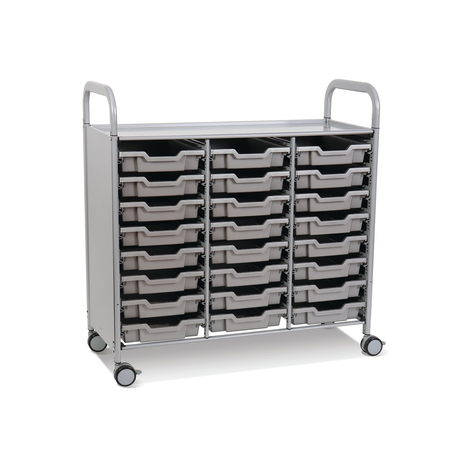 Gratnells Callero Triple Cart in Silver w/ 24 Shallow F1 Trays (GRA - SSET0344) - SchoolOutlet