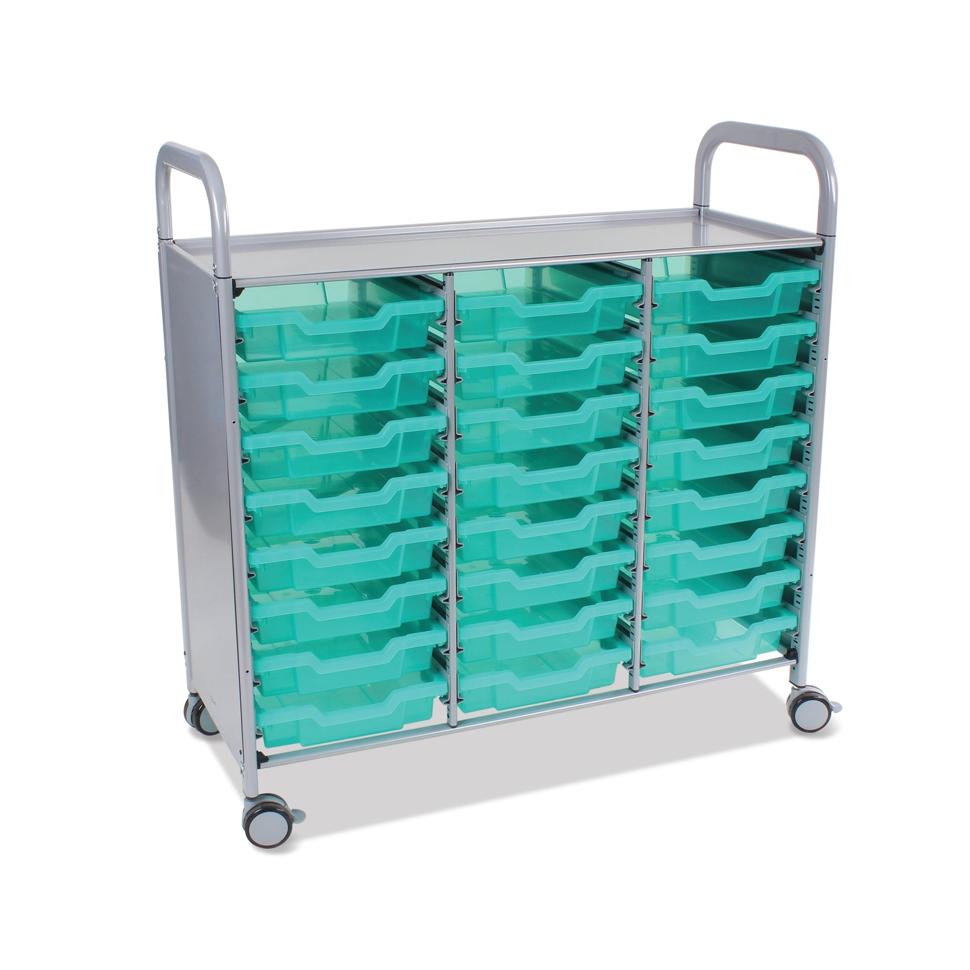 Gratnells Callero Triple Cart in Silver w/ 24 Shallow F1 Trays (GRA - SSET0344) - SchoolOutlet
