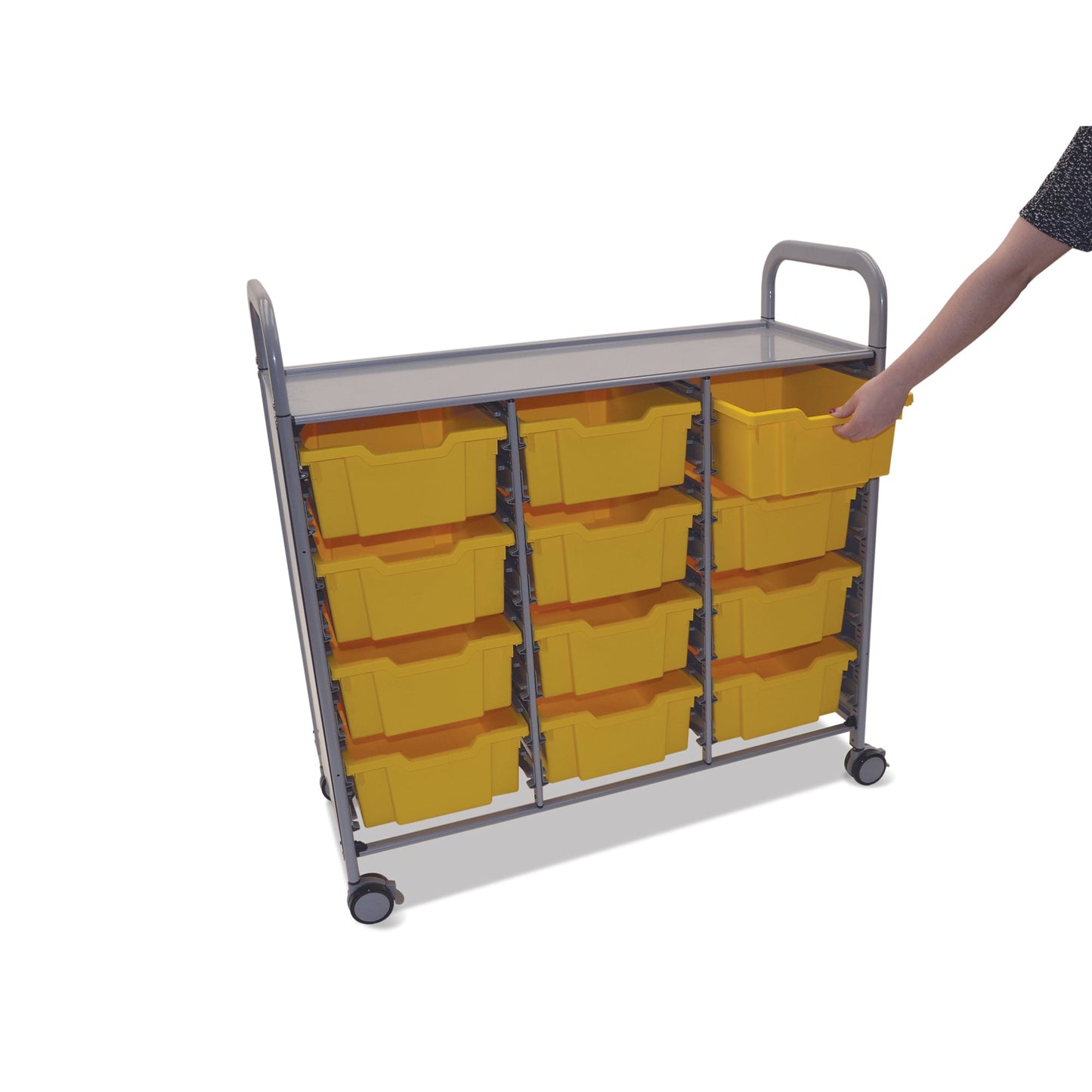Gratnells Callero Triple Cart in Silver with 12 Deep F2 Trays (GRA - SSET0744) - SchoolOutlet
