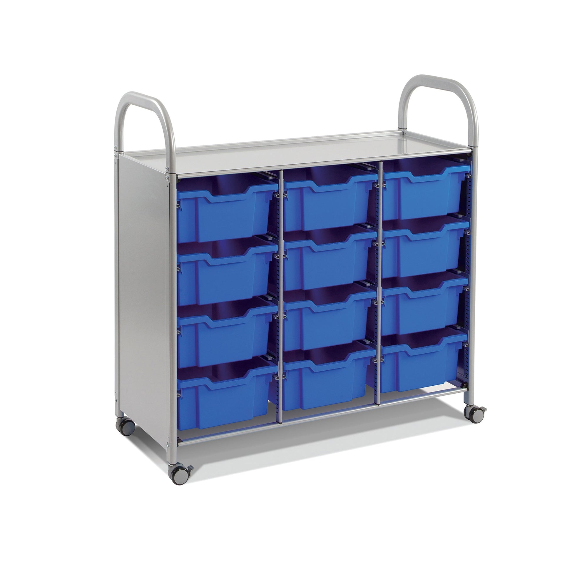 Gratnells Callero Triple Cart in Silver with 12 Deep F2 Trays (GRA - SSET0744) - SchoolOutlet