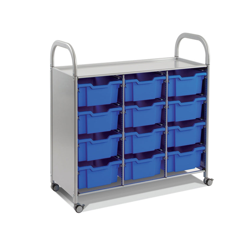 Gratnells Callero Triple Cart in Silver with 12 Deep F2 Trays (GRA - SSET0744) - SchoolOutlet