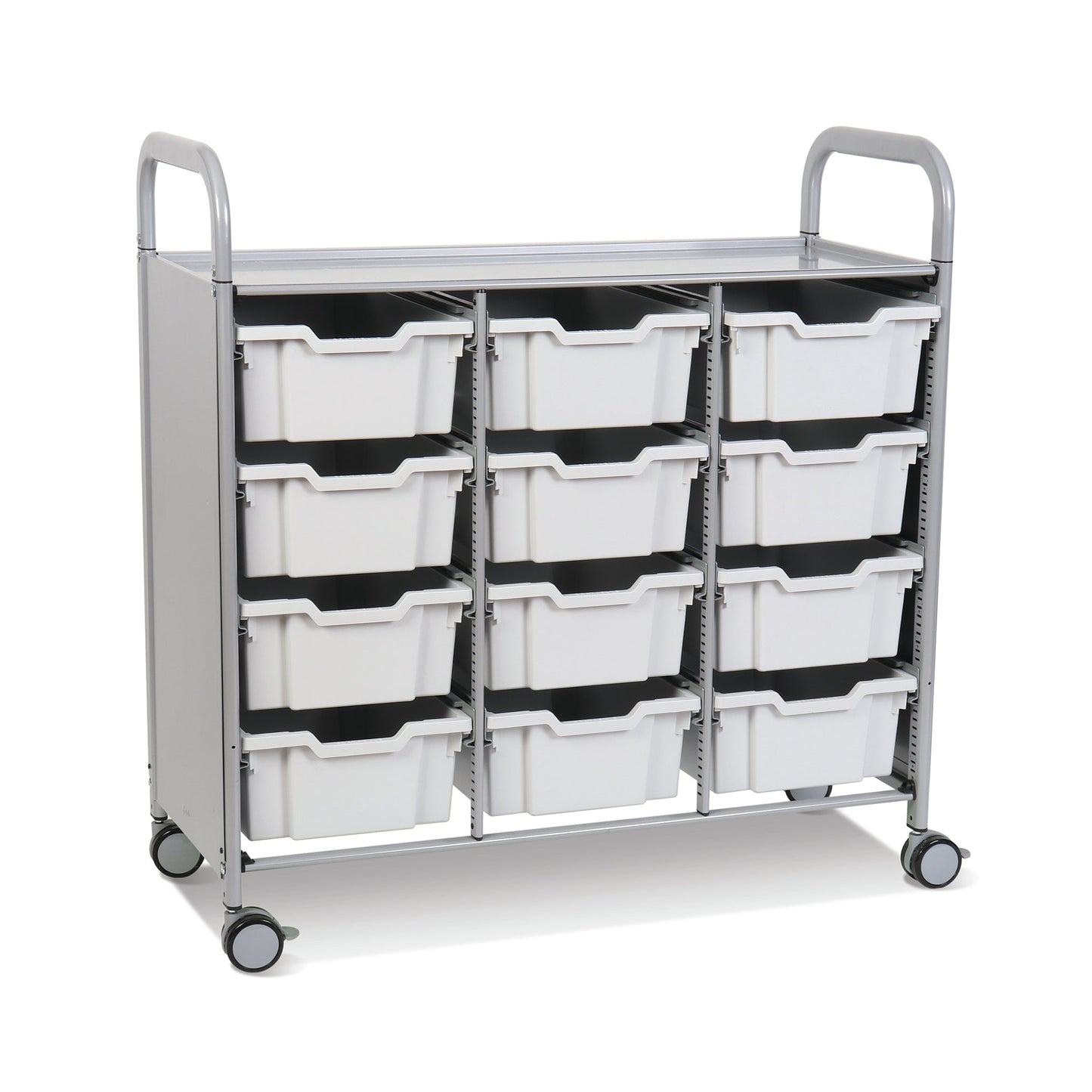 Gratnells Callero Triple Cart in Silver with 12 Deep F2 Trays (GRA - SSET0744) - SchoolOutlet