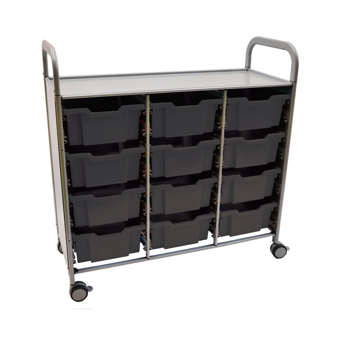 Gratnells Callero Triple Cart in Silver with 12 Deep F2 Trays (GRA - SSET0744) - SchoolOutlet