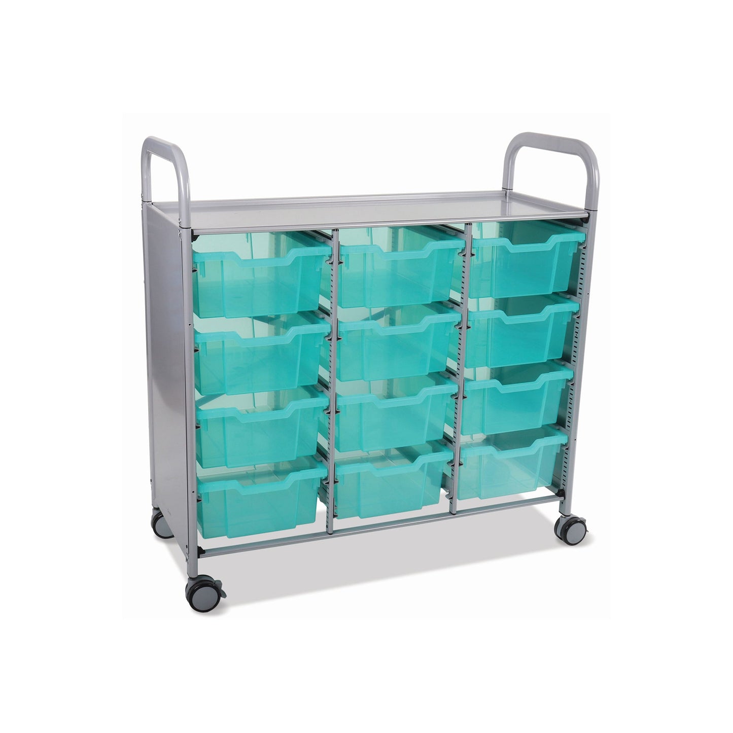 Gratnells Callero Triple Cart in Silver with 12 Deep F2 Trays (GRA - SSET0744) - SchoolOutlet