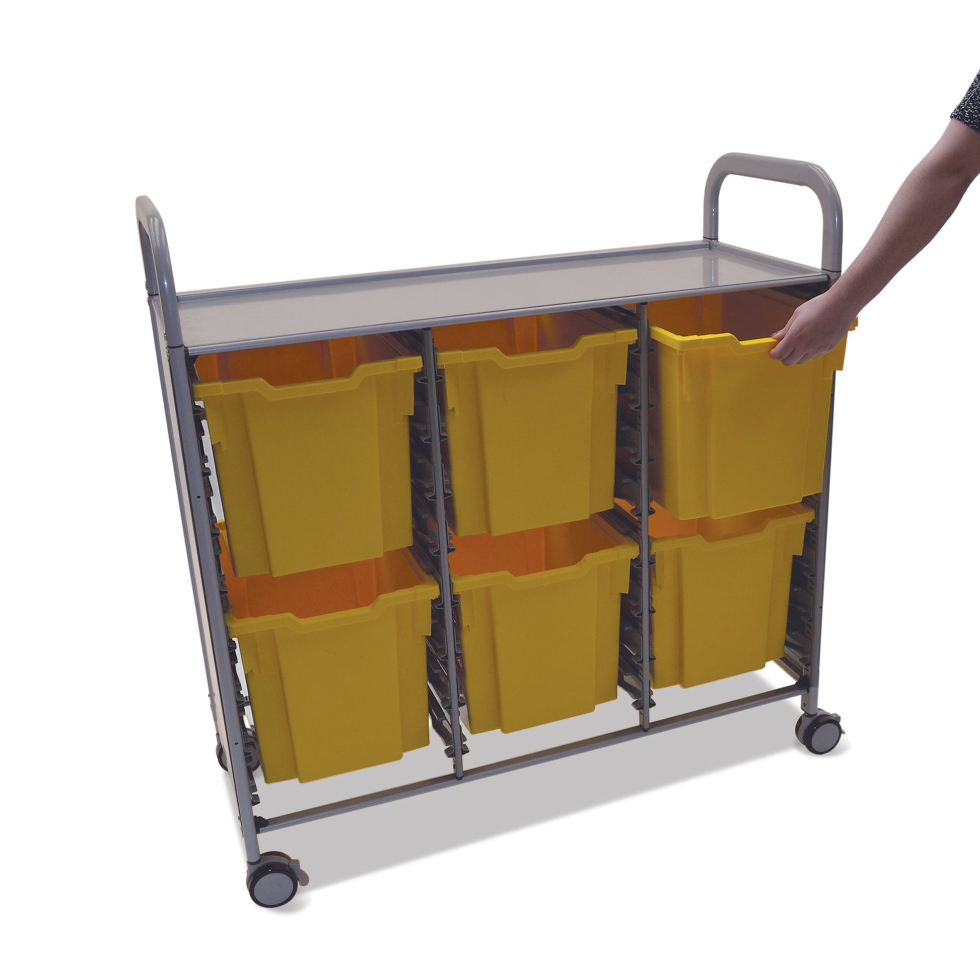 Gratnells Callero Triple Cart in Silver with 6 Jumbo F3 Trays (GRA - SSET0844) - SchoolOutlet