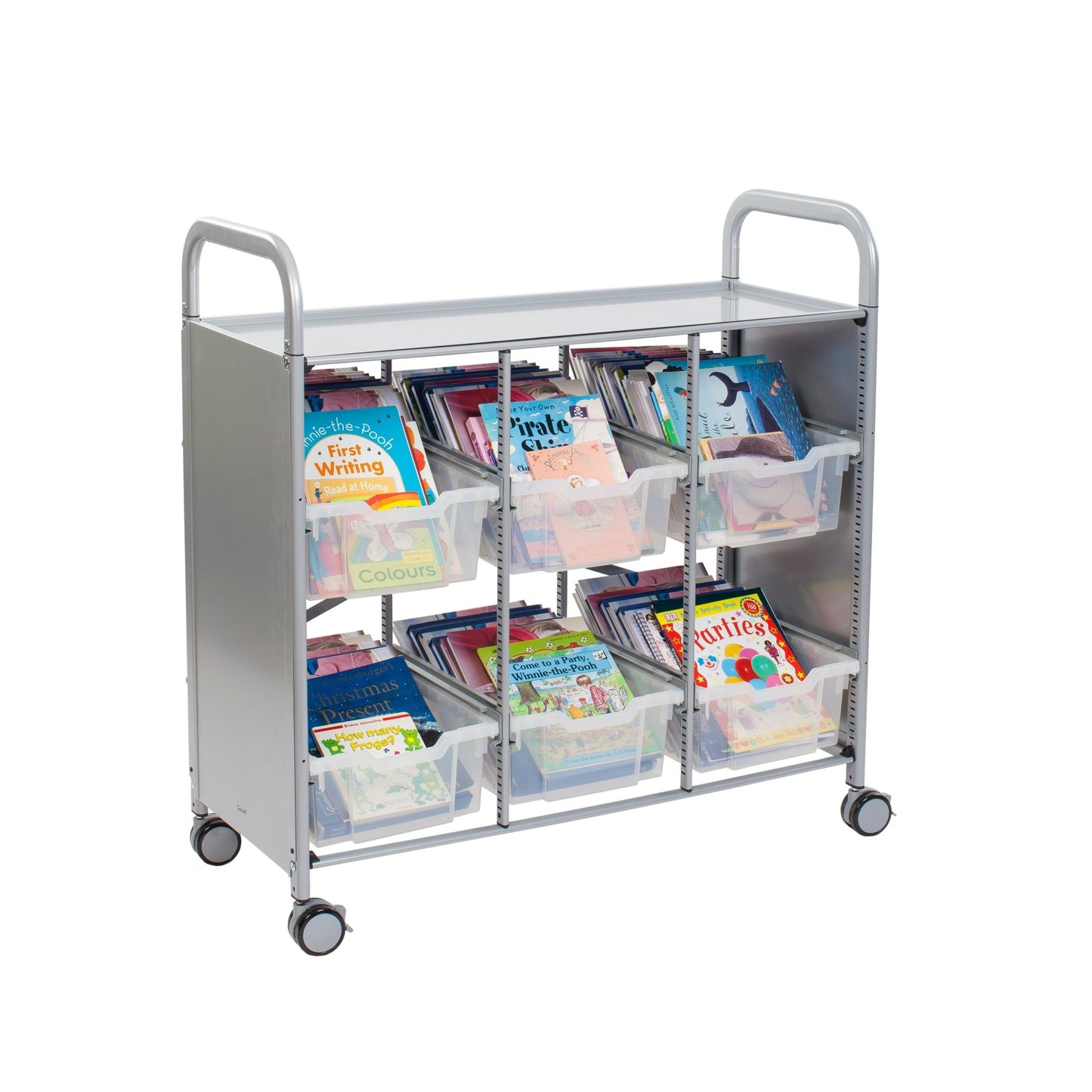 Gratnells Callero Library Cart in Silver with 6 Deep F2 Trays (GRA - SSET1644) - SchoolOutlet