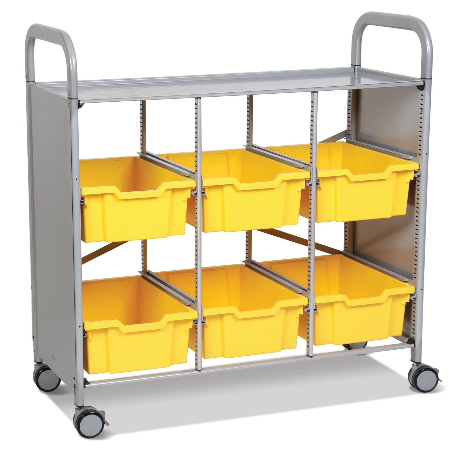 Gratnells Callero Library Cart in Silver with 6 Deep F2 Trays (GRA - SSET1644) - SchoolOutlet