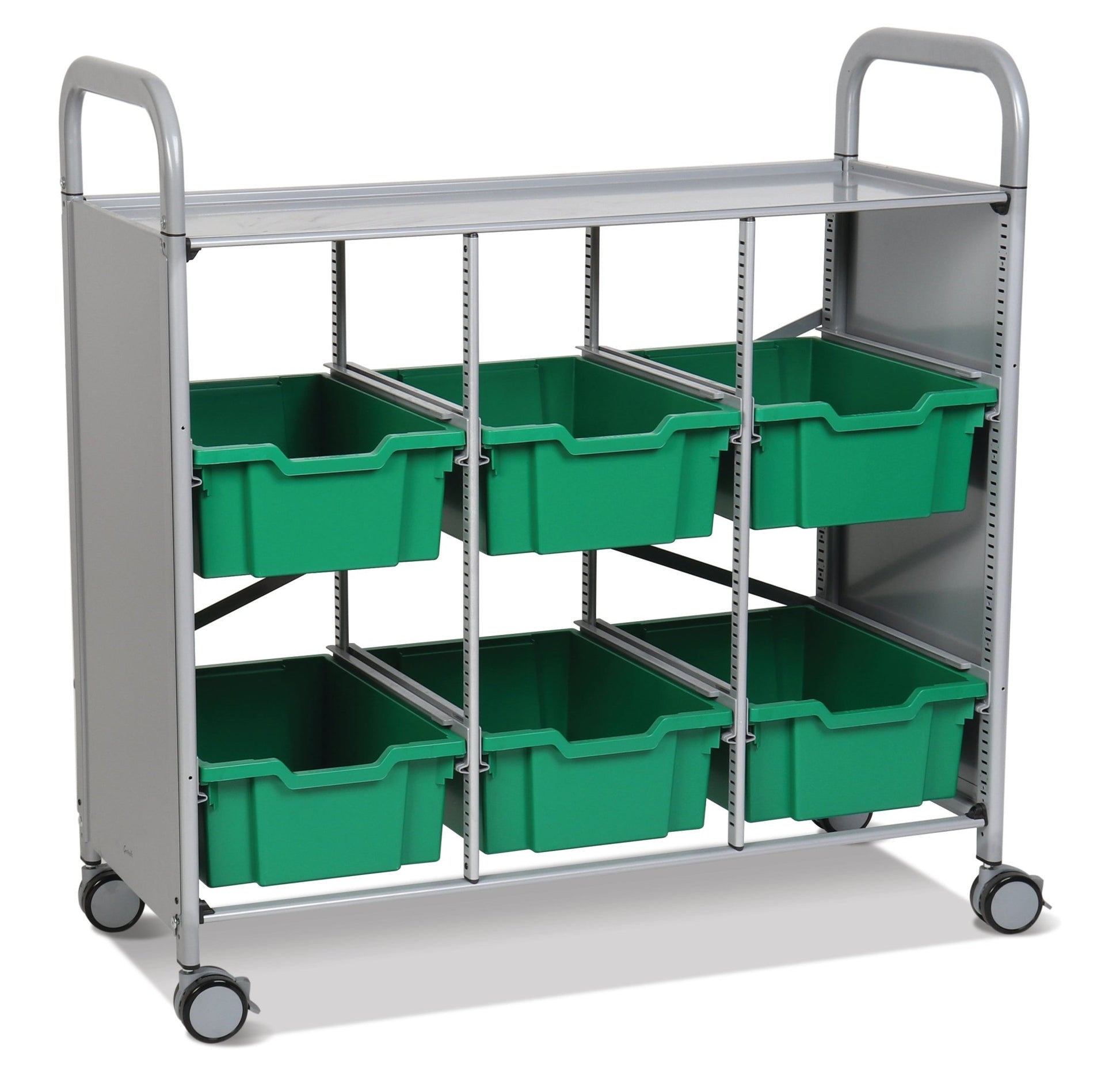 Gratnells Callero Library Cart in Silver with 6 Deep F2 Trays (GRA - SSET1644) - SchoolOutlet