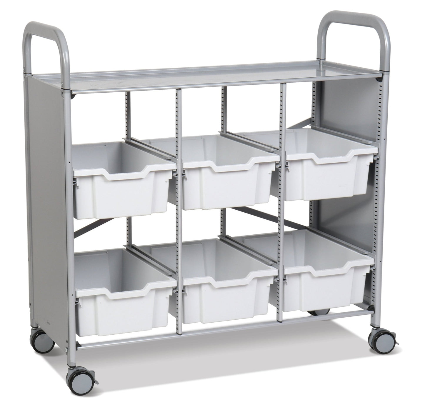 Gratnells Callero Library Cart in Silver with 6 Deep F2 Trays (GRA - SSET1644) - SchoolOutlet