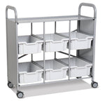 Gratnells Callero Library Cart in Silver with 6 Deep F2 Trays (GRA - SSET1644) - SchoolOutlet