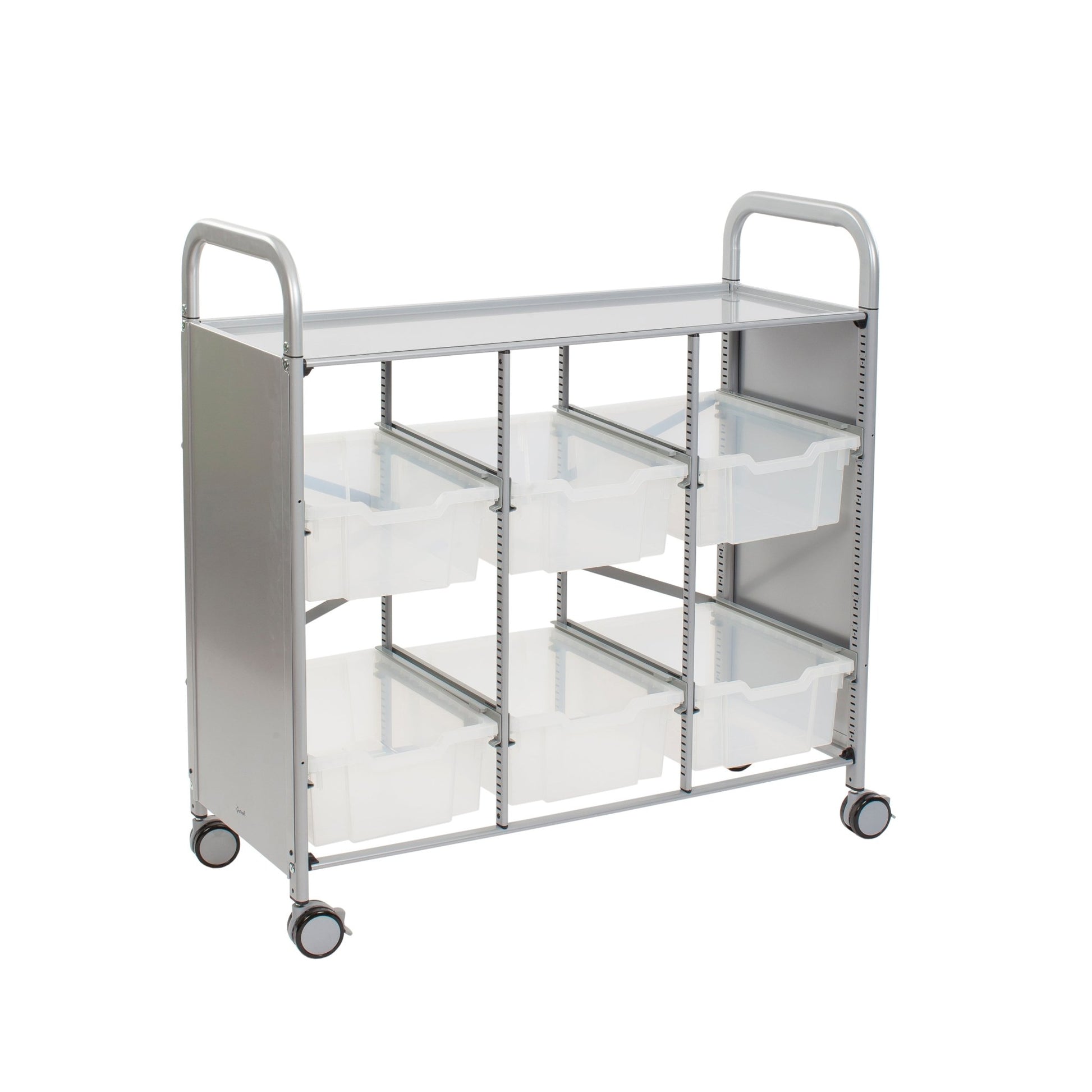 Gratnells Callero Library Cart in Silver with 6 Deep F2 Trays (GRA - SSET1644) - SchoolOutlet