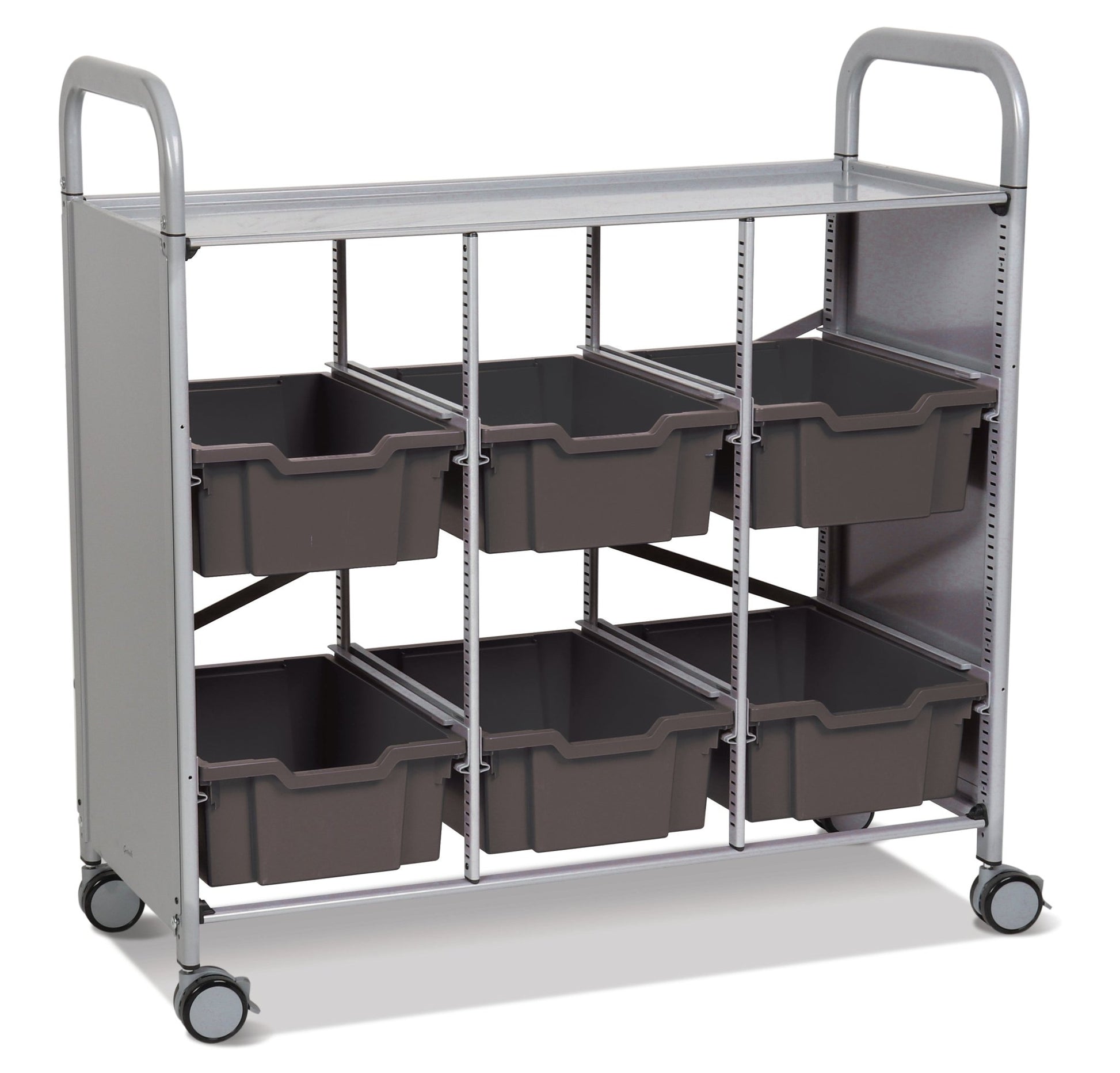 Gratnells Callero Library Cart in Silver with 6 Deep F2 Trays (GRA - SSET1644) - SchoolOutlet