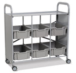 Gratnells Callero Library Cart in Silver with 6 Deep F2 Trays (GRA - SSET1644) - SchoolOutlet