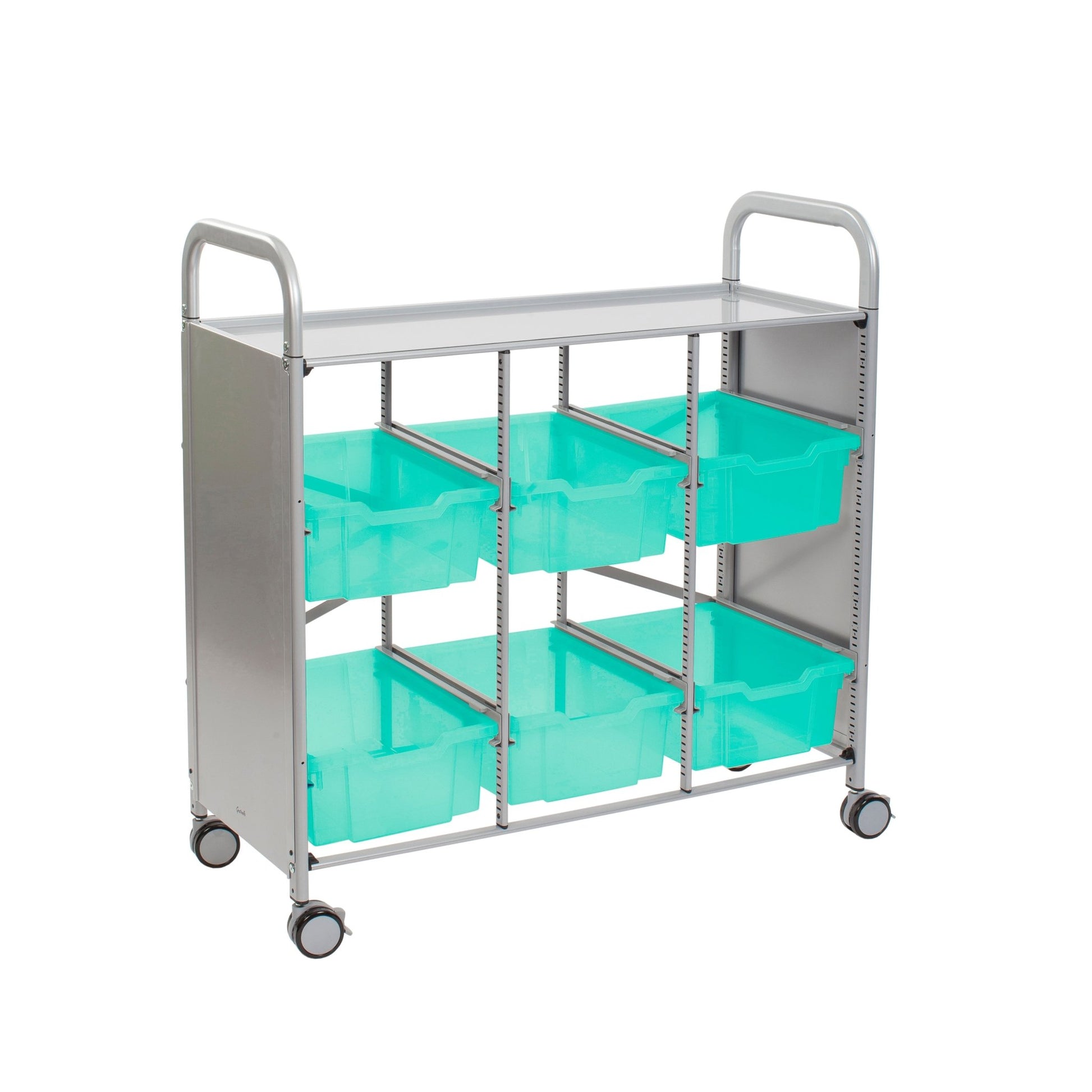 Gratnells Callero Library Cart in Silver with 6 Deep F2 Trays (GRA - SSET1644) - SchoolOutlet