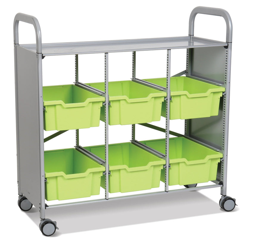 Gratnells Callero Library Cart in Silver with 6 Deep F2 Trays (GRA - SSET1644) - SchoolOutlet