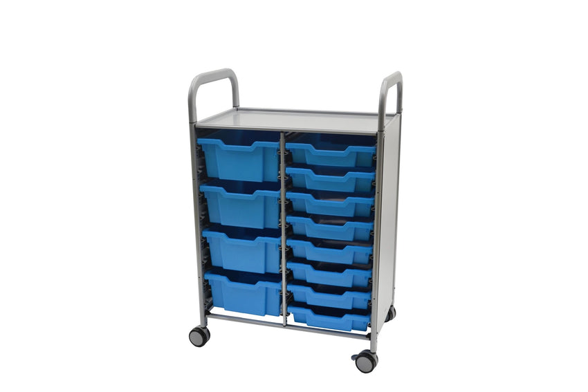 Gratnells Callero Double Cart in Silver with 8 Shallow Trays & 4 Deep Trays (GRA - SSET1844) - SchoolOutlet